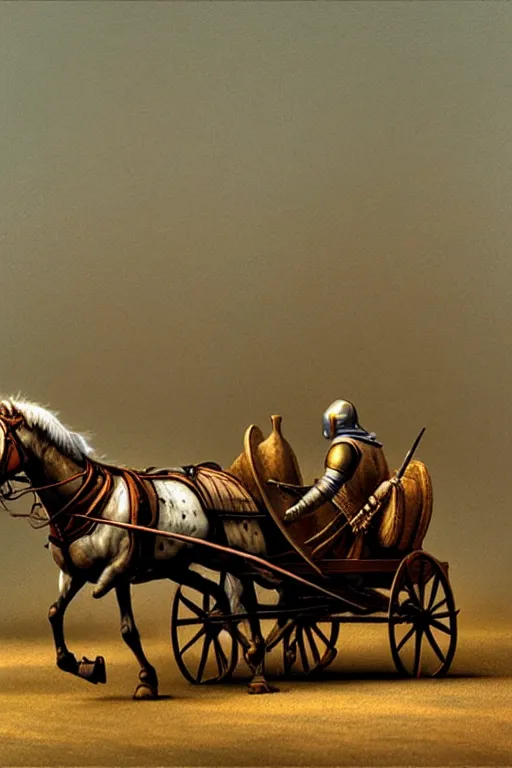 Image similar to a ( ( ( ( ( knight ) ) ) ) ) riding a wagon!!!!!!! by chris mcgrath and greg rutowski, muted colors, detailed