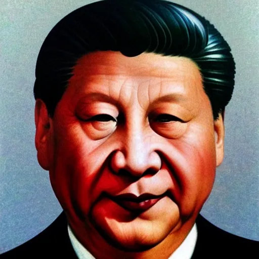 Image similar to closeup portrait of xi jinping by frank frazetta, head facing directly front on