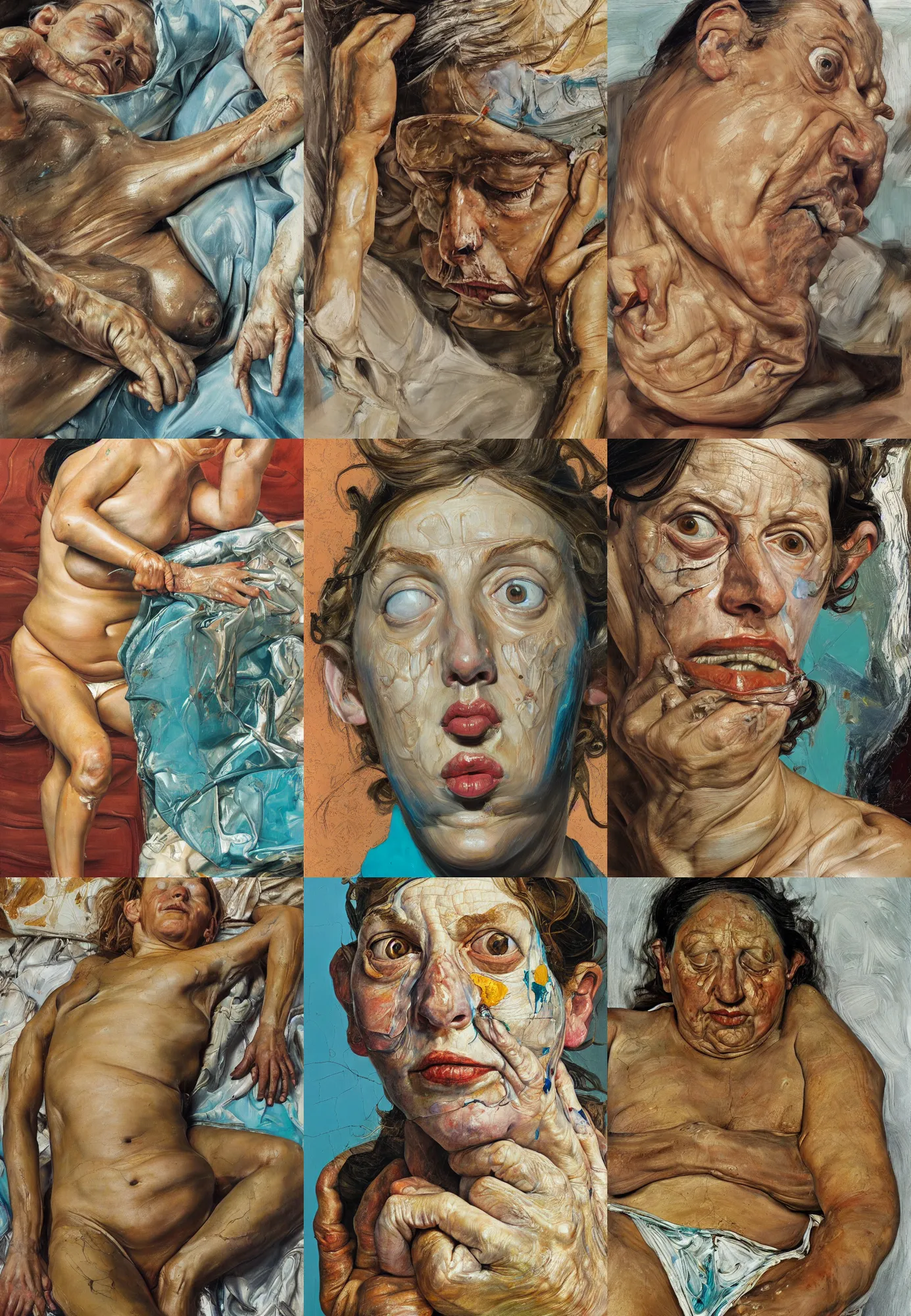 Image similar to high quality high detail painting by lucian freud and jenny saville, hd, golden eal, turquoise