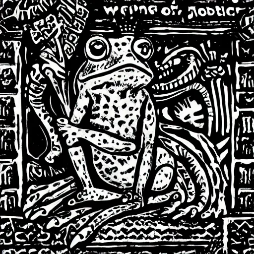 Image similar to frog, king of the jungle, ruler over all, gothic cathedral - g