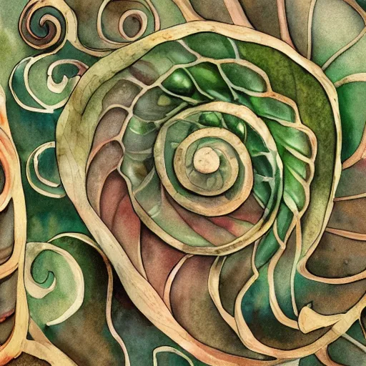 Prompt: delicate marble garden snail spiral on paper floating puffy vines botanical 1 9 2 0 herbarium botanic watercolors coastline iridescent 8 k wide angle realistic shaded fine details, artstation italian rainbow colonnade oak pinecone gardena architecture pompeii boundary wall