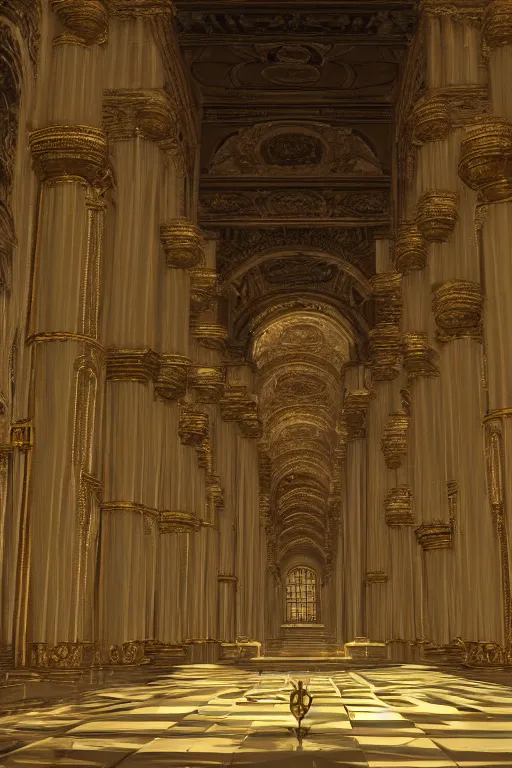 Image similar to gigantic palace Throne room, adorned pillars, towers, landscape, alex ross, neal Adams, david finch, concept art, matte painting, highly detailed, rule of thirds, dynamic lighting, cinematic, detailed, denoised, centerd