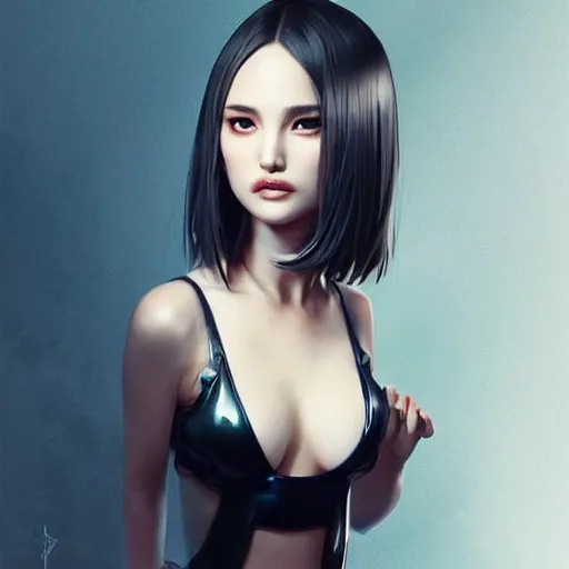 Image similar to a beautiful young japanese natalie portman alluring model in crop top, wearing a demonic latex mask that looks like an attractive succubus by guweiz and wlop and ilya kuvshinov and artgerm symmetrical eyes, aesthetic, gorgeous, stunning, attractive, artstation, deviantart, pinterest, digital art