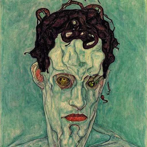 Image similar to portrait of cthulhu by egon schiele in the style of greg rutkowski