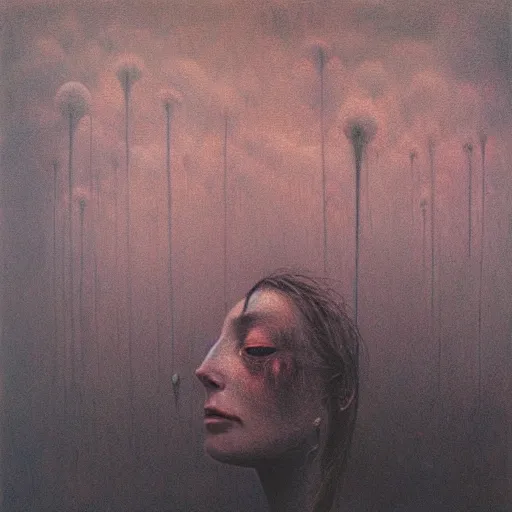 Image similar to beksinski, zdzisław - her eyes wide, oil on canvas