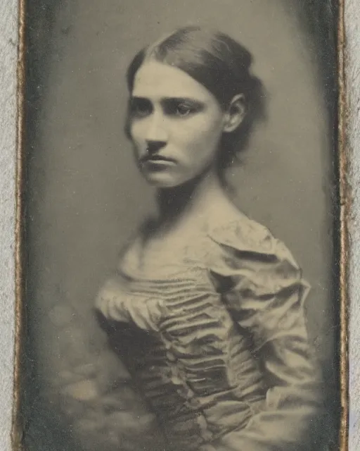 Image similar to a tintype photo of an beautiful woman in 1860