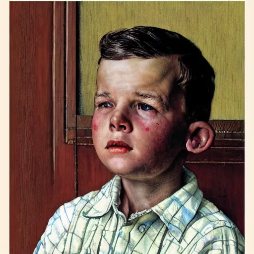 Prompt: A sad boy, artwork by Norman Rockwell, cinematic view, high quality