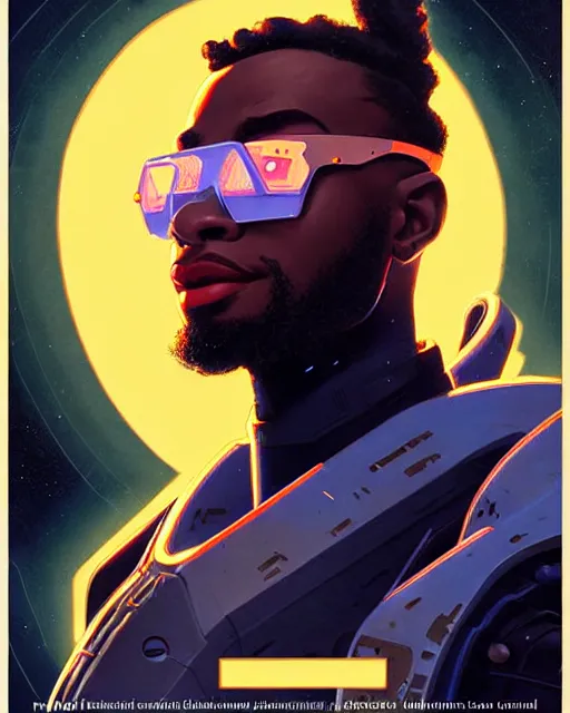 Image similar to baptiste from overwatch, character portrait, portrait, close up, concept art, intricate details, highly detailed, vintage sci - fi poster, retro future, in the style of chris foss, rodger dean, moebius, michael whelan, and gustave dore