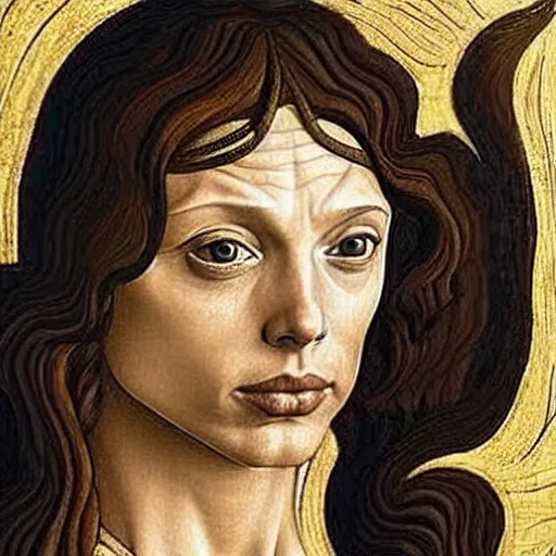 Image similar to gal gadot as gollum, elegant portrait by sandro botticelli, detailed, symmetrical, intricate