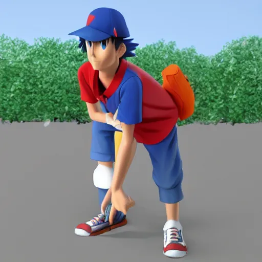 Prompt: 3 d render of ash ketchum, in the background pallet town