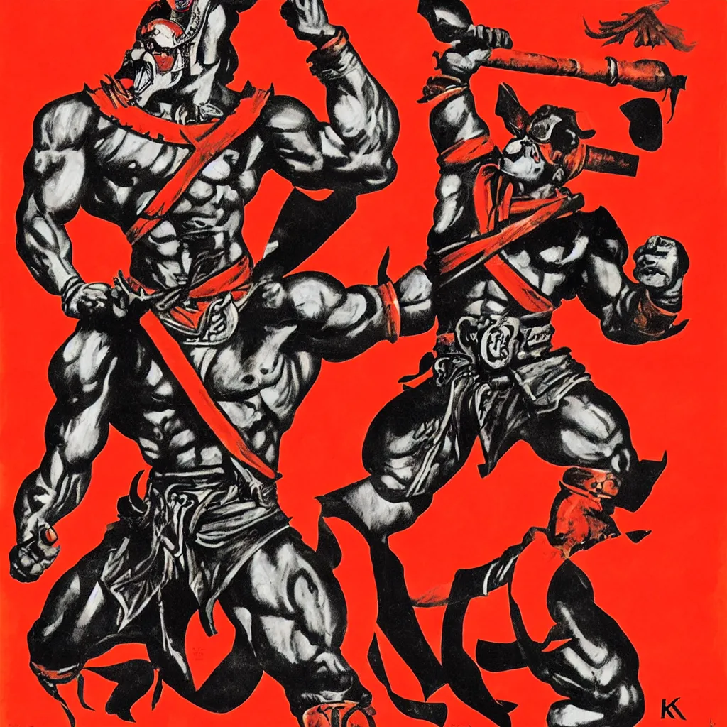 Image similar to shao kahn, soviet union, propaganda poster, art