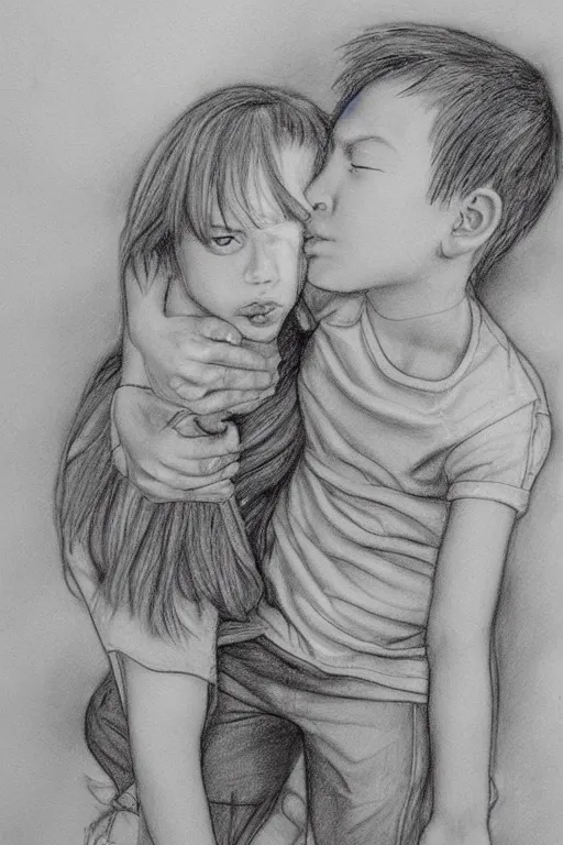 Prompt: never leave my brother again, details, realistic, sketch, colouring, design, shadow and art by jacqueline e