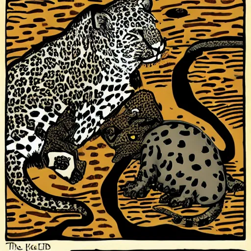 Image similar to the leopard and the tortoise in the style of david aja