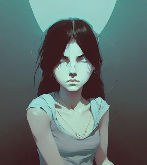 Prompt: portrait of a girl possessed by demon by atey ghailan, by greg rutkowski, by greg tocchini, by james gilleard, by joe fenton, by kaethe butcher, dynamic lighting, gradient light blue, brown, blonde cream and white color scheme, grunge aesthetic