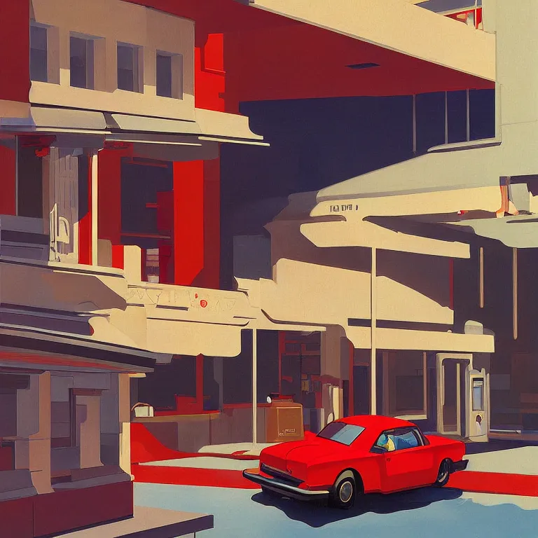 Prompt: Akira by Edward Hopper, painted by James Gilleard, airbrush