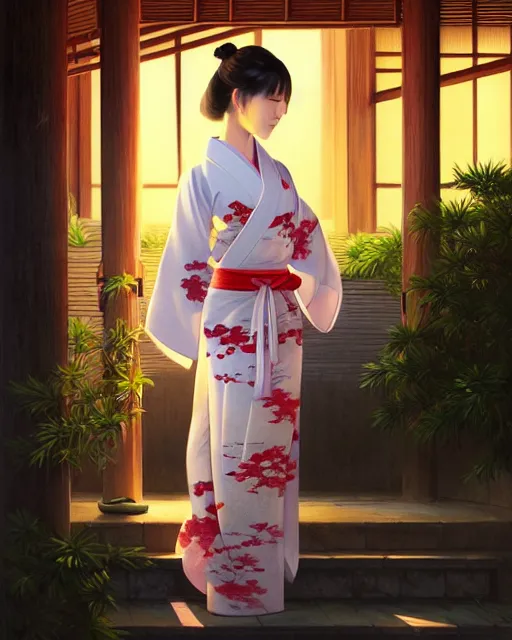 Image similar to a beautiful okinawa girl wear elegant yukata in festival | | summer night, realistic shaded, pleasant face, good looking, fine details, 4 k realistic, cryengine, realistic shaded lighting poster by greg rutkowski, magali villeneuve, artgerm, jeremy lipkin and michael garmash and rob rey