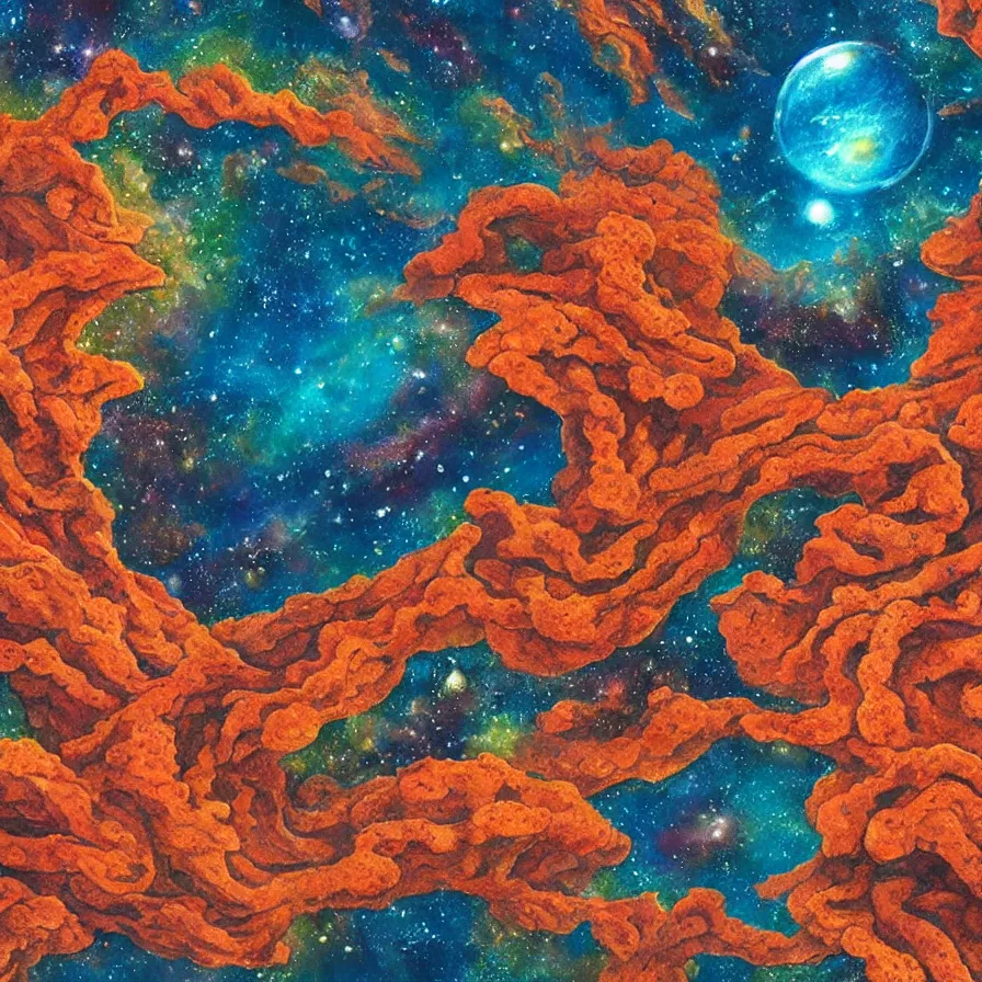 Image similar to album art of an alien landscape made out of different coloured corals and stardust, omni magazine, detailed