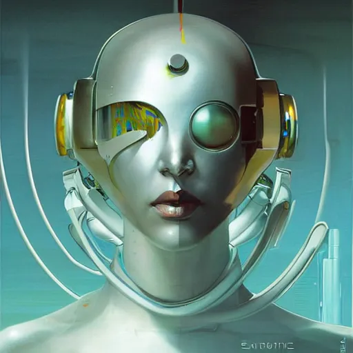 Image similar to scifi futurism automaton minimalism chrome by peter mohrbacher art Hajime Sorayama airbrush hyperrealism model abstract shatter fragments cubism futurism pastel blue soft flat minimal minimalism portrait face jackson pollock ukiyo-e lithograph mark ruthko swirl escape noise shimmer glow paint