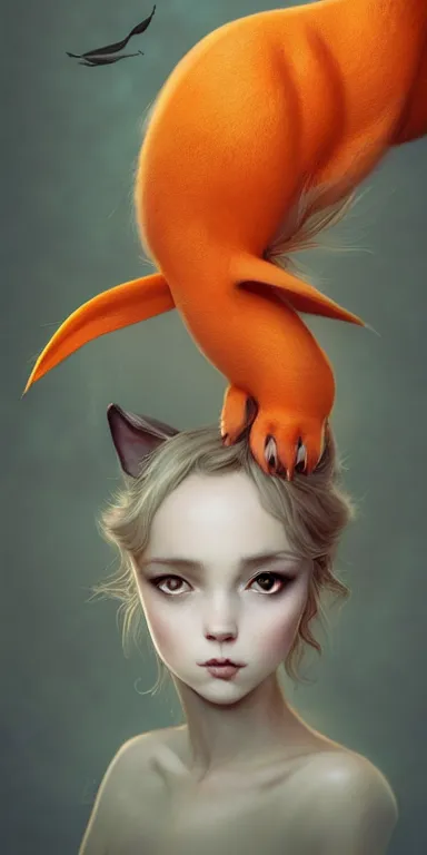 Image similar to cute animal bookmark by charlie bowater and anna dittmann and artgerm and clemens ascher, portrait, intricate, elegant, orange mist, product shot, macro, symmetrical face, highly detailed, dramatic lighting, sharp focus, octane render, trending on artstation, artstationhd, artstationhq, unreal engine, 4 k, 8 k