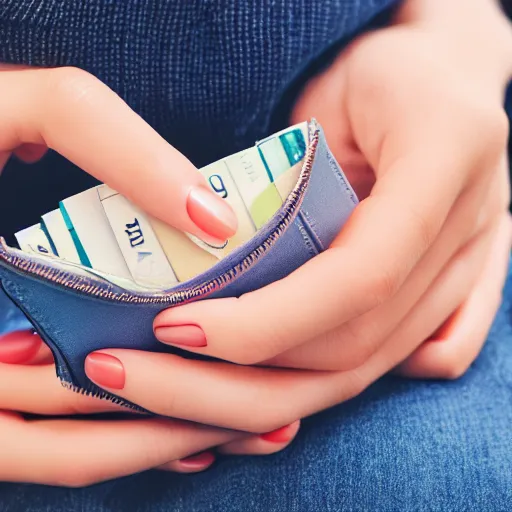 Prompt: photo of hand with simple manicure holding wallet,