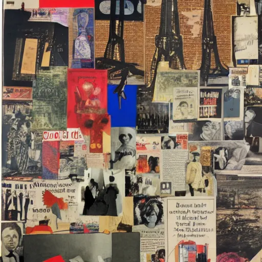 Image similar to collage from magazines and paper, museum of modern art new york, masterpiece, auction, detailed
