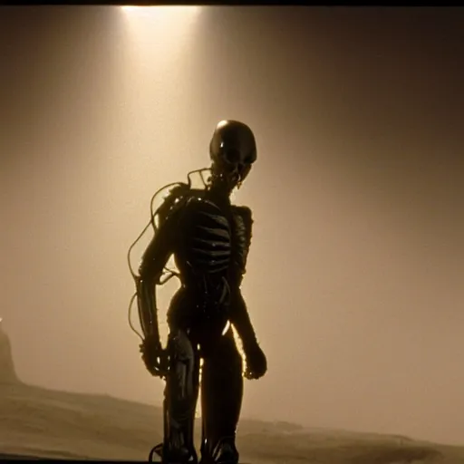 Image similar to movie still of a alien cyborg, cinematic composition, cinematic light, criterion collection, by ridley scott and david lynch,