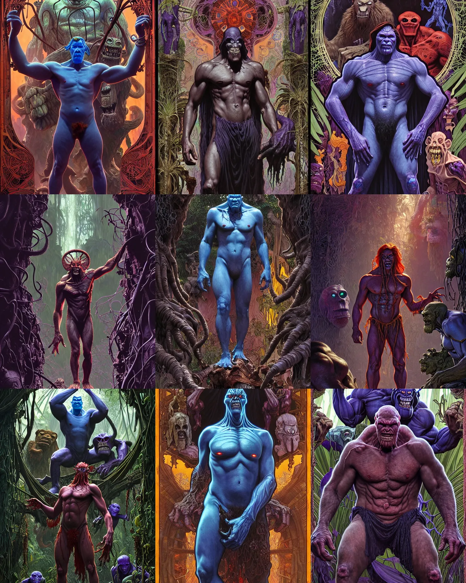 Prompt: the platonic ideal of the jungle book of cletus kasady ultimate carnage thanos dementor doctor manhattan chtulu nazgul, detailed, intricate, hyperrealism, intense, scary, decay, dmt, art by brock hofer and artgerm and greg rutkowski and alphonse mucha