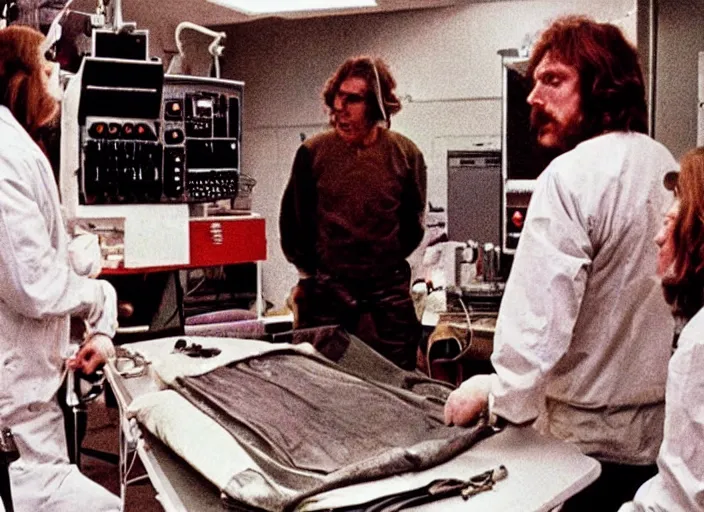 Prompt: disturbing 3 5 mm photography of a dissection of an alien in the operations room horror film practical fx by david cronenberg ridley scott 1 9 7 0