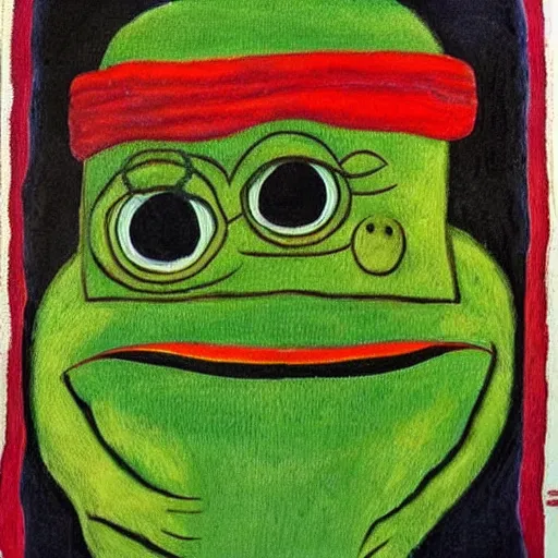 Image similar to pepe the frog by frida kahlo