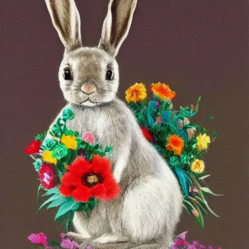 Image similar to The drawing is a beautiful and playful work that perfectly encapsulates the artist's unique style. The drawing features a rabbit made out of ceramic, which is surrounded by brightly colored flowers. The work is both charming and sophisticated, and it is sure to bring a smile to any viewer's face. pastel by Serge Marshennikov, by Ryoji Ikeda