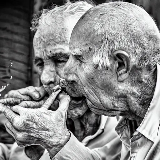 Prompt: old men eating lemon very detailed photo award winning, realistic real life style