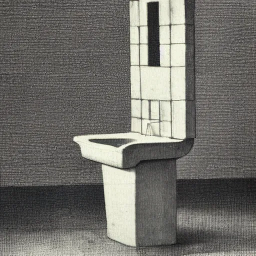Prompt: a art documentation of Fountain, an upside down urinal, readymade object by Marcel Duchamp in the style of Laurent Grasso