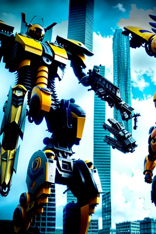 Image similar to movie still from pacific rim movie, bumblebee from pacific rim movie,