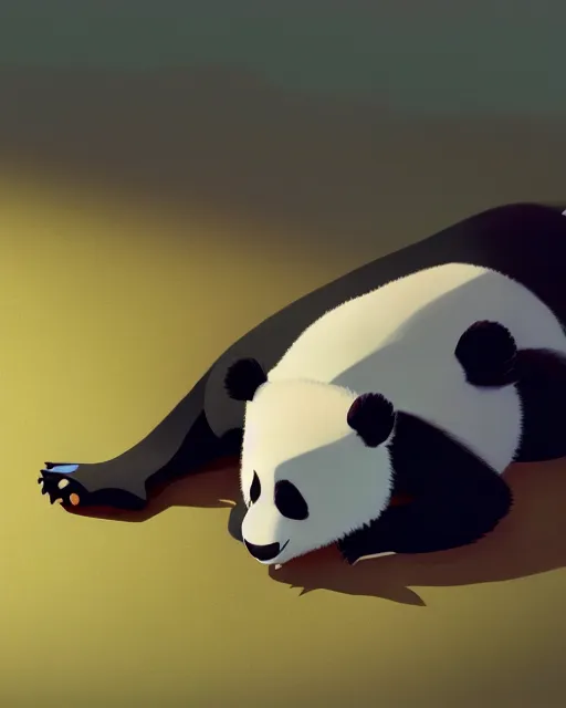 Prompt: a panda laying in the sun, cory loftis, james gilleard, atey ghailan, makoto shinkai, goro fujita, character art, rim light, exquisite lighting, clear focus, very coherent, plain background, soft painting