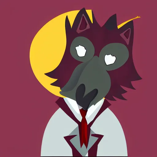 Prompt: an anthropomorphic wolf wearing a suit holding a knife dripping with maroon liquid, digital art, well lit