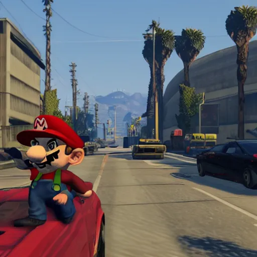 Image similar to GTA V screenshot with mario in it