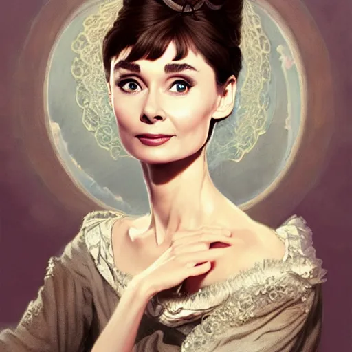 Image similar to audrey hepburn in an epic victorian novel, various backgrounds, intricate, elegant, highly detailed, digital painting, artstation, matte, illustration, art by artgerm, greg rutkowski, loish, rhads, ferdinand knab, makoto shinkai, lois van baarle, ilya kuvshinov, rossdraws, tom bagshaw