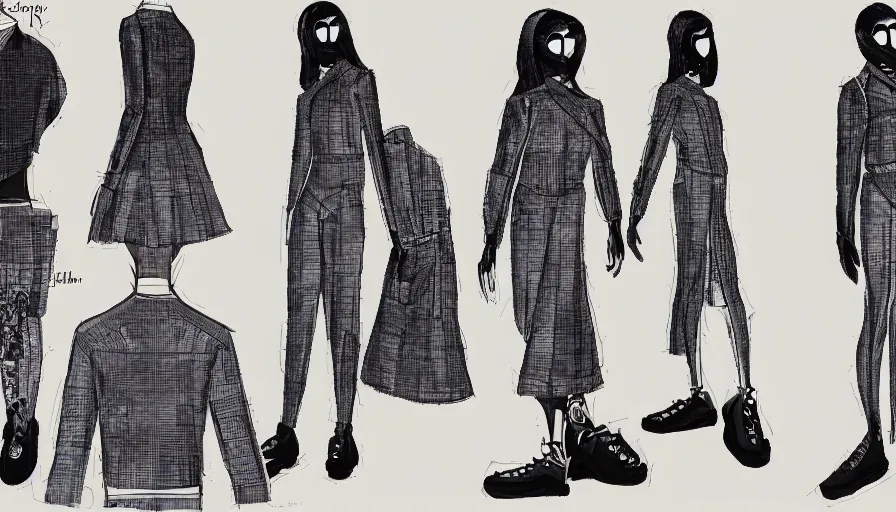 Image similar to balenciaga outfit design sheet, highly detailed