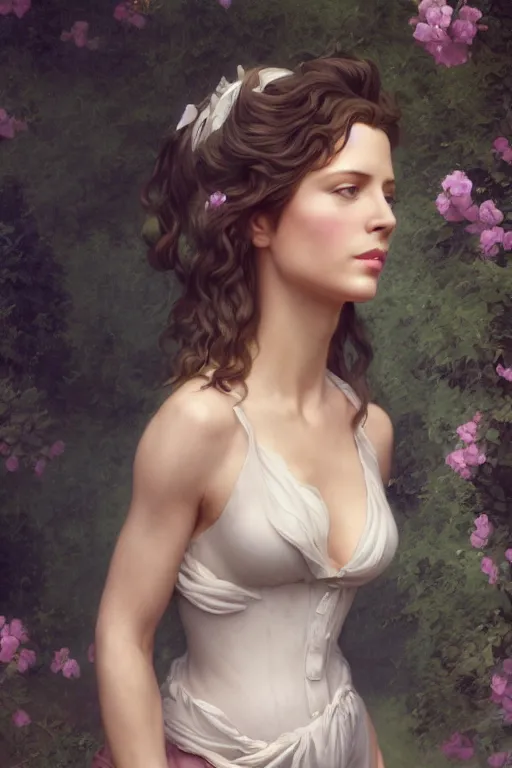 Image similar to art nouveau Kate Beckinsale full body portrait, style portrait painting of François Boucher, Oil Painting, unreal 5, DAZ, hyperrealistic, octane render, Regal, Refined, Detailed Digital Art, RPG portrait, William-Adolphe Bouguereau, Michael Cheval, dynamic lighting, Highly Detailed, Cinematic Lighting, Unreal Engine, 8k, HD