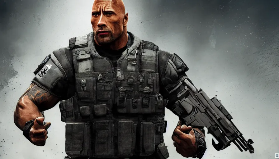 Image similar to Dwayne Johnson in Rainbow Six, hyperdetailed, artstation, cgsociety, 8k