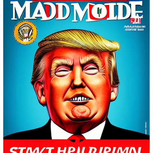 Image similar to Donald Trump on the cover of MAD MAGAZINE art stly Al Gaffee