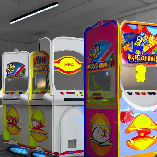 Image similar to pacman arcade machine, sun rays, hyperrealistic, photo realistic, realistic, beautiful white lighting, in the middle of the day, hyperdetailed, very detailed, good composition, rule of threes