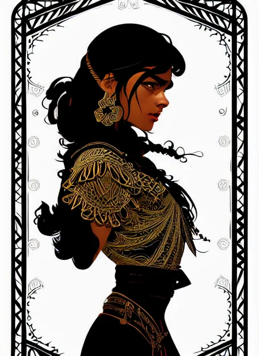 Image similar to silhouette of a spanish gipsy, vector art style, medium shot, intricate, elegant, highly detailed, digital art, ffffound, art by jc leyendecker and sachin teng