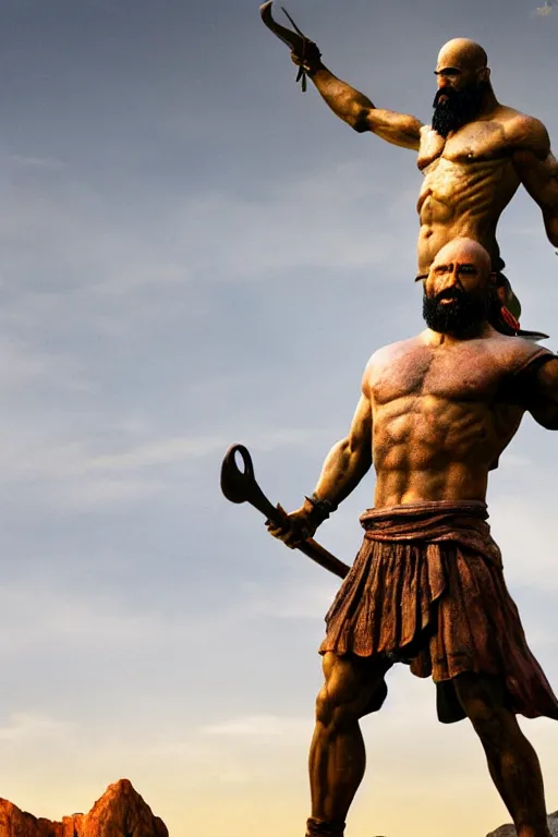 Prompt: kratos fighting against cristo redentor statue, 8 k, hdr, great light, gustave courbet, annie leibowitz