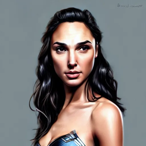 Image similar to gal gadot in the style of stefan kostic, realistic, full body, sharp focus, 8 k high definition, insanely detailed, intricate, elegant, art by stanley lau and artgerm