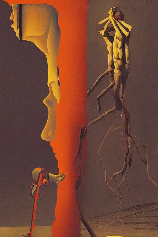 Image similar to chainsaw man and pinaple over his head Edward Hopper and James Gilleard, Zdzislaw Beksisnski, higly detailed