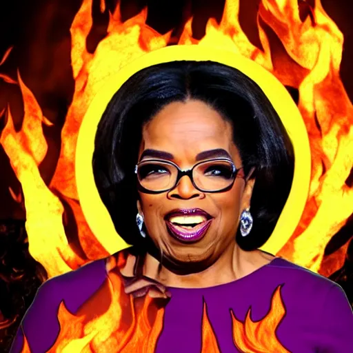 Image similar to demon oprah surrounded by flames