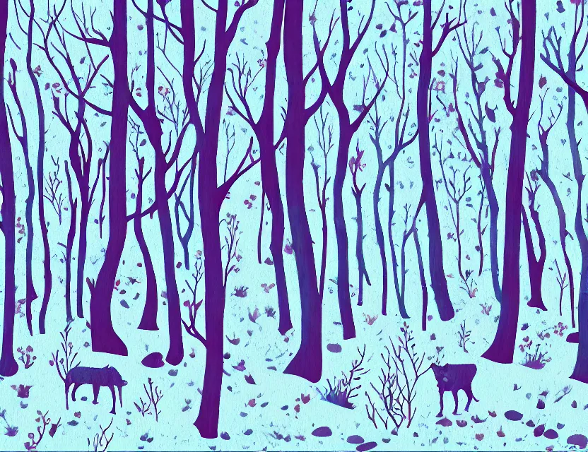 Image similar to animal spirit ( floral ) in the winter woods. limited palette, western 2 d animation from the 2 0 1 0 s, backlighting, bold composition, depth of field.