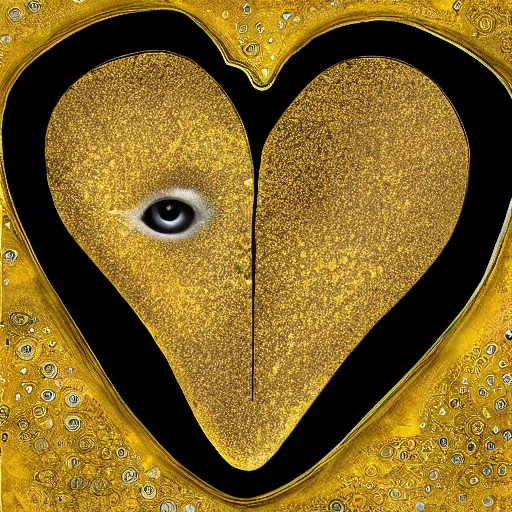 Prompt: a porcelain heart, cracked, kintsugi, filled with gold, klimt, digital art