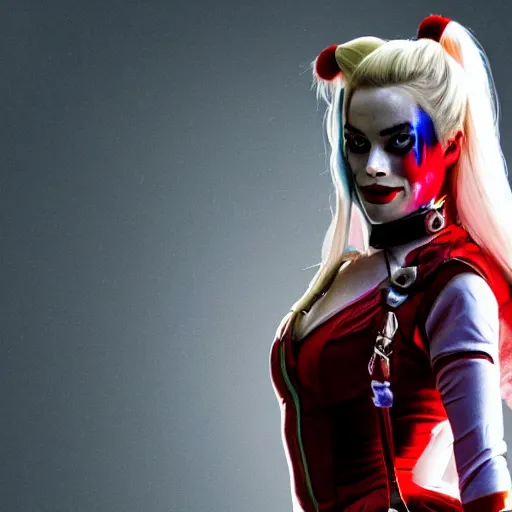 Prompt: Harley Quinn of Margot Robbie as Jinx of Arcane, 8K